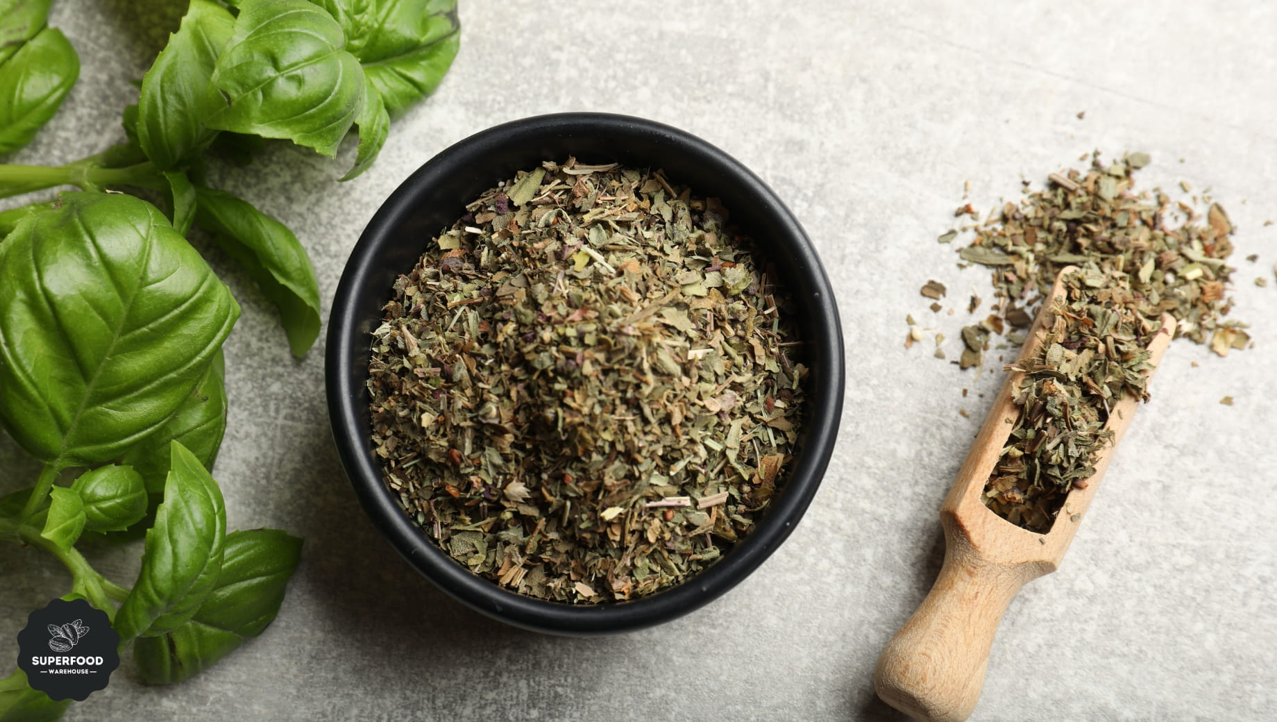 Buy dried basil leaves online premium green Italian herb bag - Superfood Warehouse