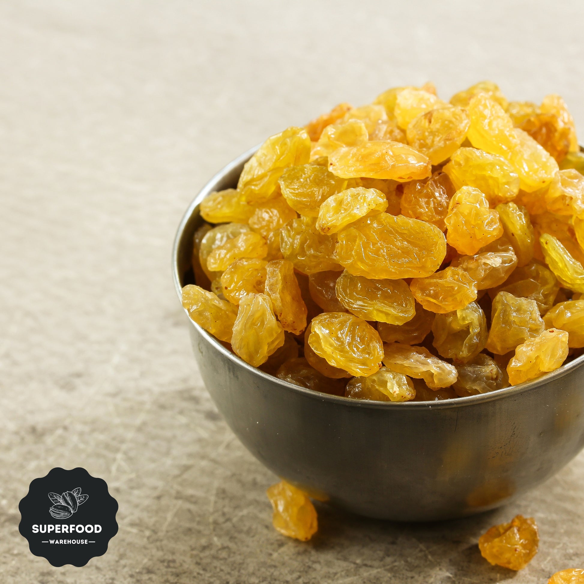 Golden raisins in a bowl – premium dried fruits from Superfood Warehouse Australia